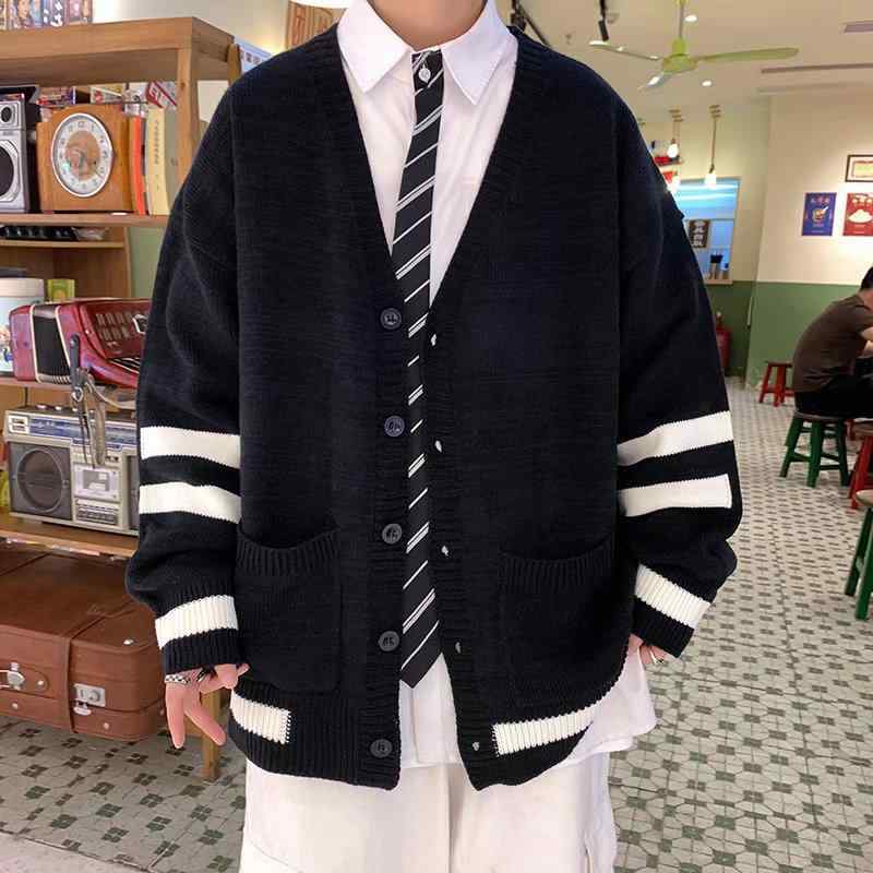 ニット カーディガン 男性用 トップス Vネック 長袖 コットンブレンド 春秋 普段使い デイリー 部屋着 羽織り 灰色 黒色