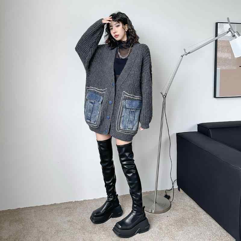 編み物ジレー レディース Vのど首 縛 ジーンズ隠し 真っただ中丈 秋冬 薄墨色 ゆったり大きさ 表どおり