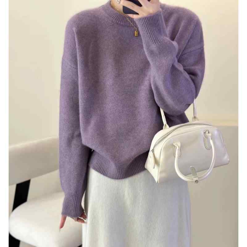 編み物 レディース スウェーター ゆったり パステル色の 羊毛 トップス ティーシャツ 長袖 秋冬 白 紫 青 ベージュ 赤