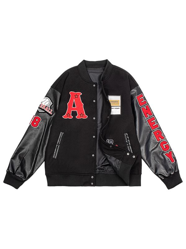 メンズ スタジアムジャンパー 男性用 ブルゾン 春秋 ヴィンテージ 刺繍 リブ PUレザー袖 切替 スタジャン MA-1 ミリタリー アウター