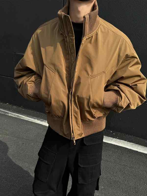 ジャケット メンズ ブルゾン 男性用 春秋 アウター ライトアウター スタンドカラー 襟付き 無地 ポケット付き カジュアル ストリート スポーティー ブラック 黒 ブラウン 茶色 M L XL 2XL 3XL ポリエステル