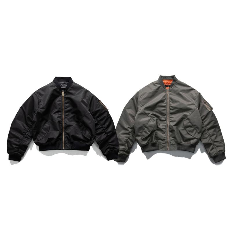 ジャケット 男性用 MA-1 春秋 アウター ミリタリー フライトジャケット スタンドカラー ワーク ウェア ブルゾン リブ 裾 黒 ブラック カーキグリーン