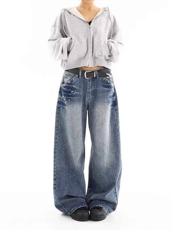 デニム メンズ ストレートジーンズ 韓国 ファッション リベット ゆったり ワイドレッグ パンツ ブルージーンズ S M L XL XXL XXXL