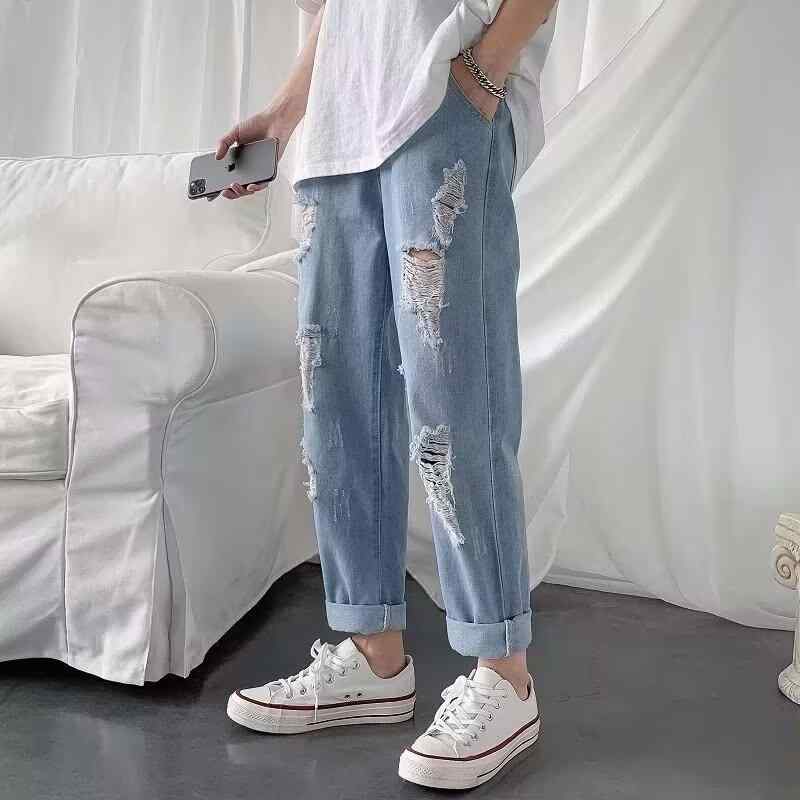 デニム メンズ デニムパンツ ジーンズ ジーパン 男性用 ストレート パンツ ズボン 9分丈 ダメージ ウォッシュ加工 カジュアル 普段使い