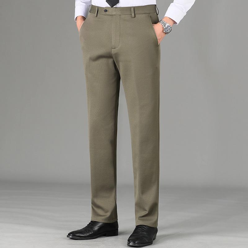 パンツ メンズ 男性用 ウール スラックス ズボン ビジネス ビジカジ 高密度 ニット 春秋 秋冬 厚手 ストレッチ カーキ 緑 大きいサイズ