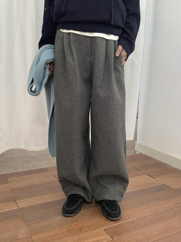 パンツ レディース 羊毛 ニット カジュアルパンツ ハイウエスト ワイドレッグパンツ ロングパンツ ポケット付き ゆったり ストレート 秋冬 韓国風 かわいい グレー イエロー 花柄