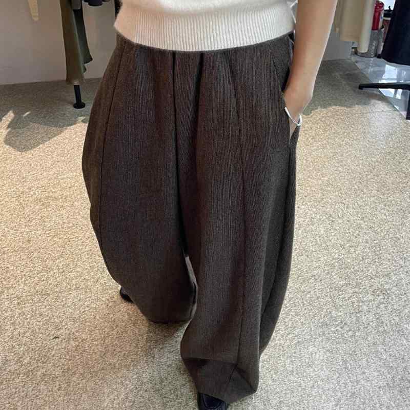 パンツ レディース 羊毛 高見え ワイドパンツ 秋冬 韓国風 カジュアル ゆったり ストレート あったか 暖かい 高腰 ズボン かわいい 美脚 着痩せ 日常 普段使い 通勤 珈琲色 コーヒー色 灰色