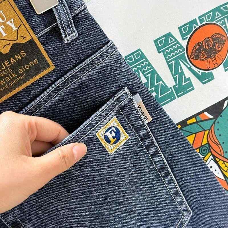 ジーンズ 男性用 ストレートパンツ ゆったり 刺繍 ウォッシュ加工 デニムパンツ ジーパン ロングパンツ ブラック ブルー系 伸縮性 通年