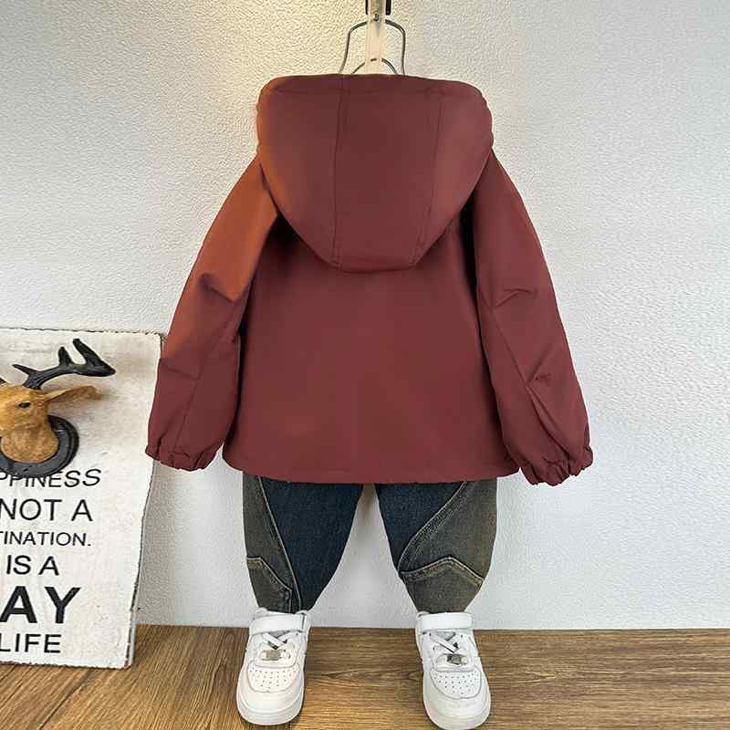 子供服 アウター ボーイズ ワーク ジャケット 春秋 フード付き ブルゾン おしゃれ ワインレッド ブラック 90cm 100cm 110cm 120cm 130cm 140cm 150cm