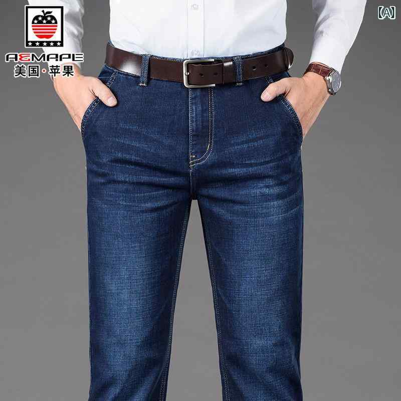 ジーンズ 男性用 ビジネス カジュアル ジーパン デニム ルーズフィット ストレート ストレッチ ロングパンツ オールシーズン ブルー ブラック インディゴ ウォッシュ加工|イーマイショップ