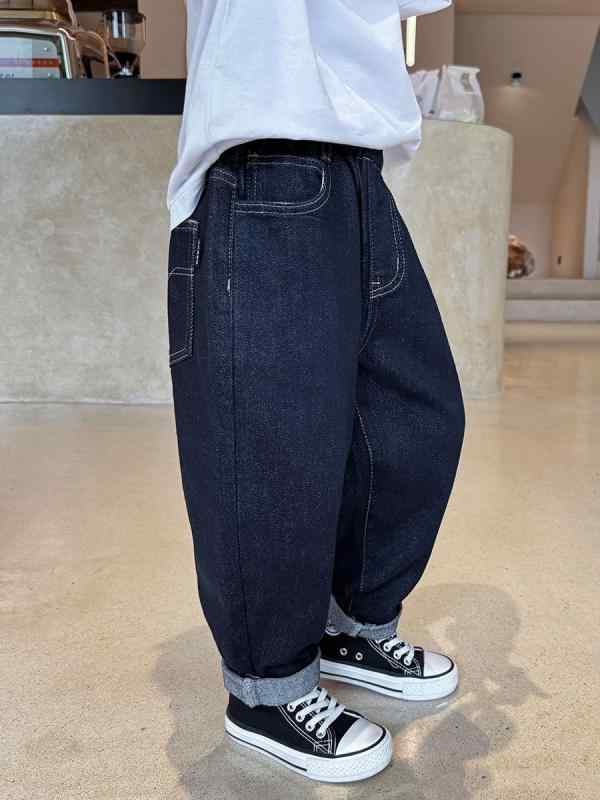 子供服 男の子 デニムパンツ ロングパンツ 韓国風 ブルージーンズ 中学生 高学年 ボーイズ デニム ジーパン 春秋 無地 綿混紡 普段着