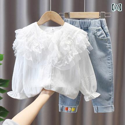 子供服 ベビー服 かわいい レース トップス デニムパンツ セットアップ 春秋 女の子 普段着