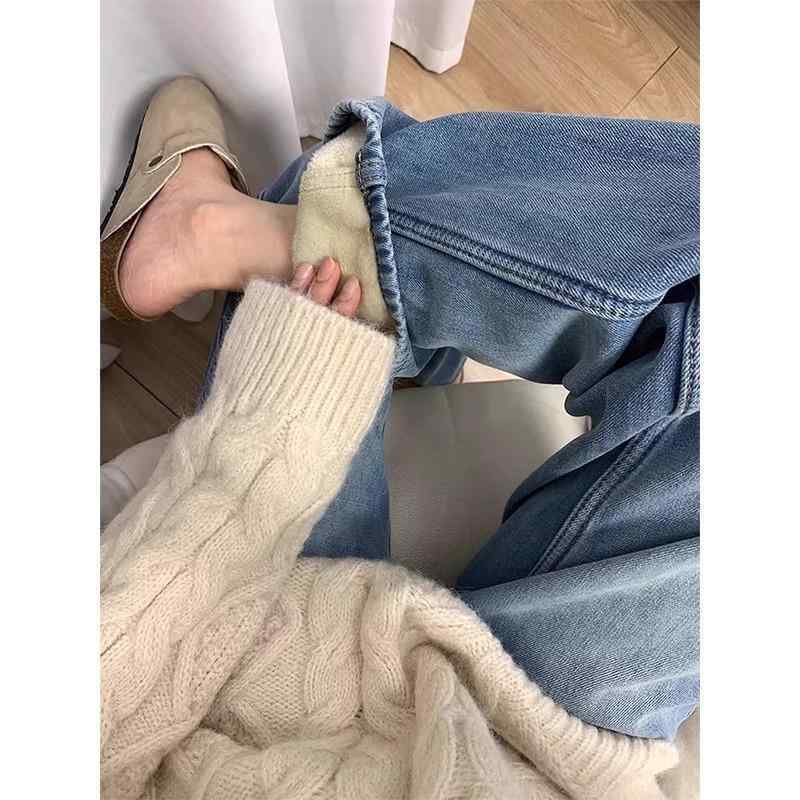 レディース 牛仔パンツ 高腰 秋冬 厚手 暖か デニム 直筒 ワイドレッグ ゆったり スリムライン 梨型ボディ 気質 シック 微弾性 免?加工 通勤 普段使い ビンテージブルー ブラック ライトウェイト 伸縮性