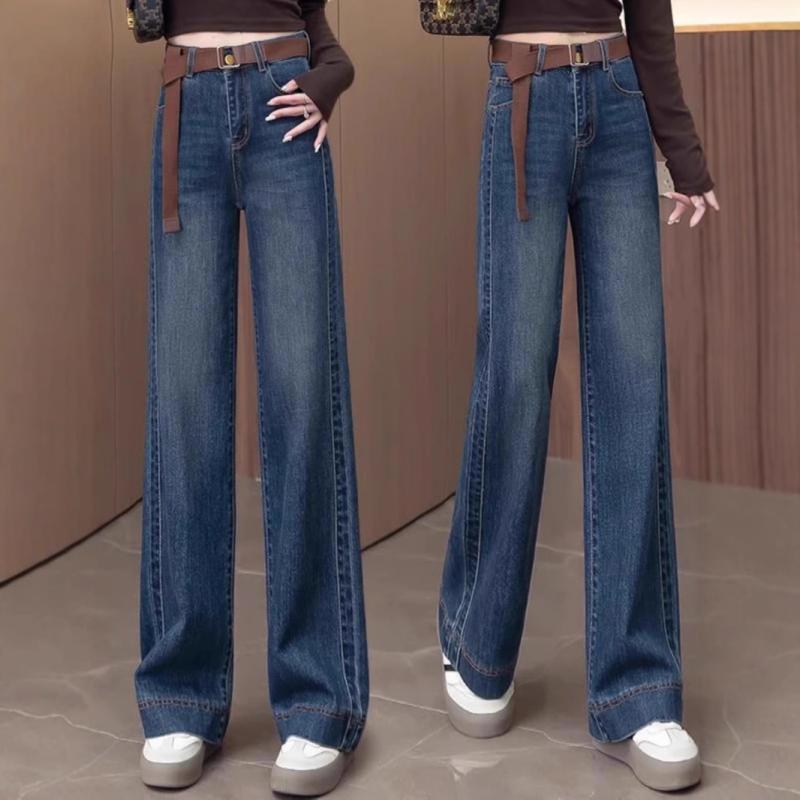 ジーンズ レディース ハイウエスト デニム ワイドレッグパンツ ストレートパンツ ジーパン ズボン パンツ 綿 ポケット付き ウォッシュ加工 カジュアル 韓国風 春秋 5,662円