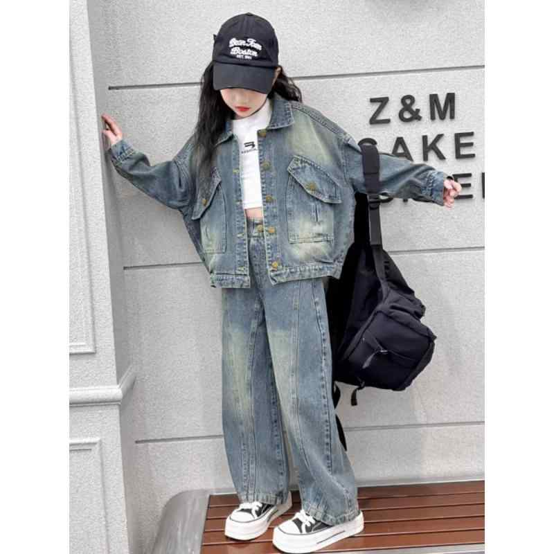 子供服 女の子 春秋 デニム セットアップ かわいい ガールズ ジャケット パンツ 上下セット 通園 通学 普段着