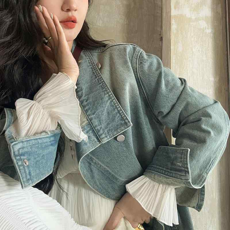 デニムジャケット レディース 韓国風 春物 長袖 アウター デニムブルー S M L ゆったり 普段使い 通勤