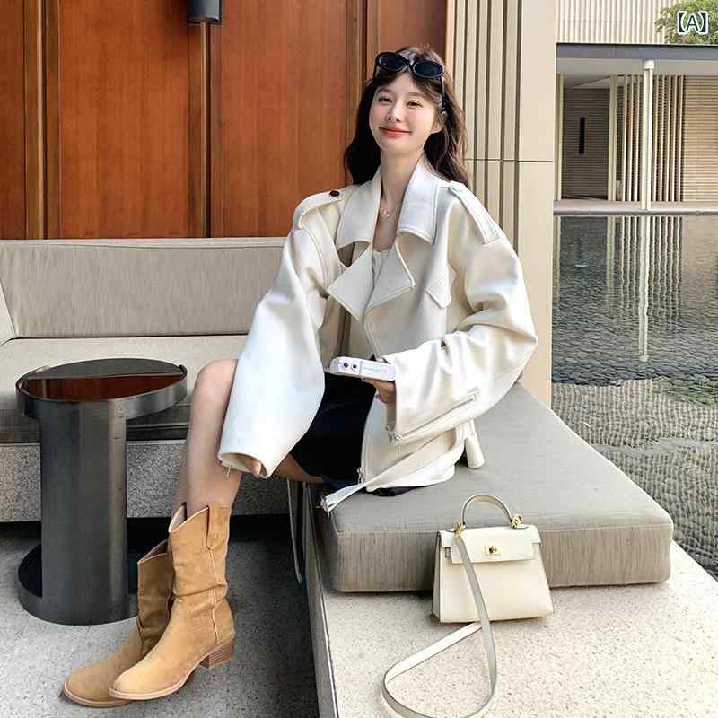 厚地の外套 レディース 春物 韓国風 白 トレンチコート 小っちゃい 高押し出し 心地よい アウター 衣嚢 ポリエステル