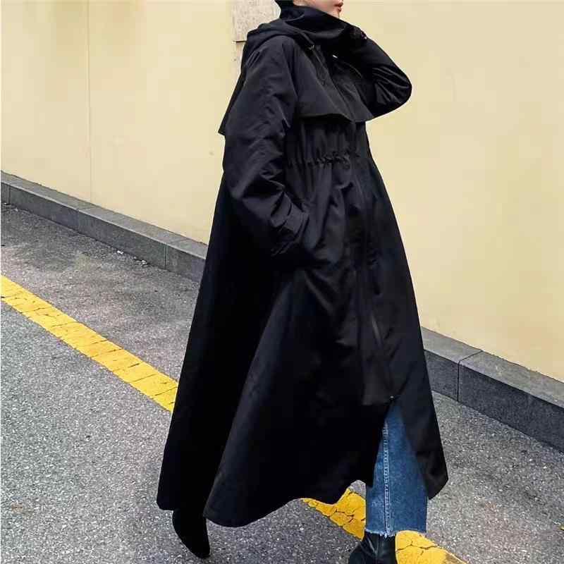 コート レディース 韓国風 ゆったり カジュアル フード付き ポンチョ ミドル丈 アウター トップス ブラック 長袖 無地 普段使い 通勤｜イーマイショップ
