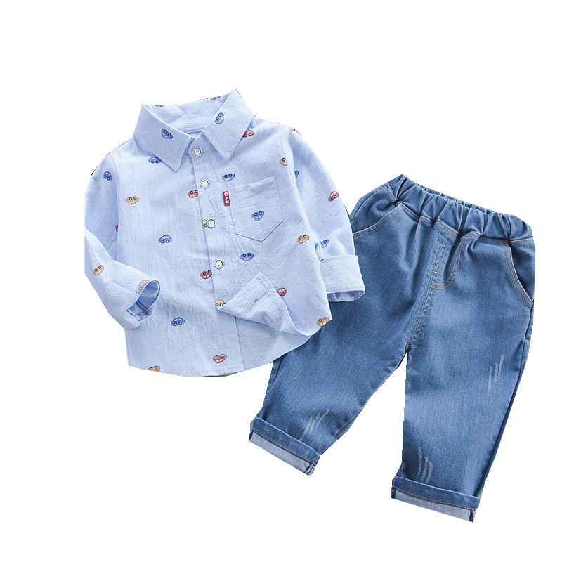 子供服 長袖シャツ デニムパンツ 2点セット 男児 ベビー服 幼児 上下セット コットン100% 秋服 カートゥーン柄