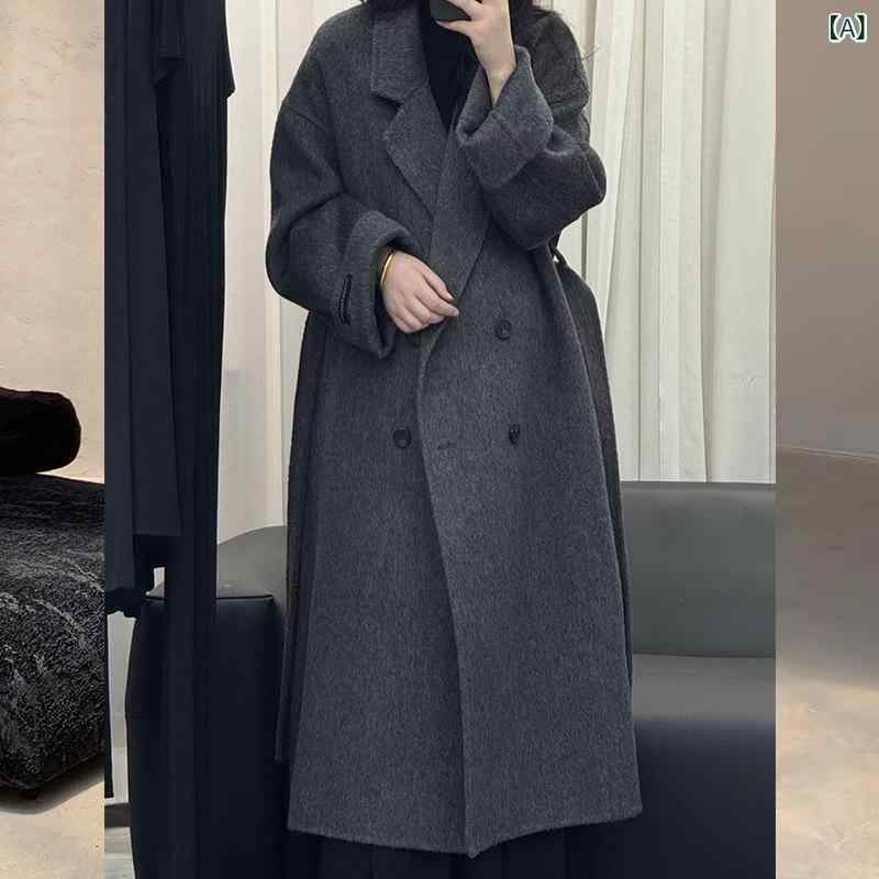 厚地の外套 レディース 秋冬 ダブル人間の顔 絨毛 羊毛 ロング丈 韓国風 ゆったり 飛び切り感 朦々たる あったか 生あたたかい 薄墨色 赤銅色 黒いこと 20代 30代 40代 好いたらしいめ 心地好い 着飾る 今めかしい
