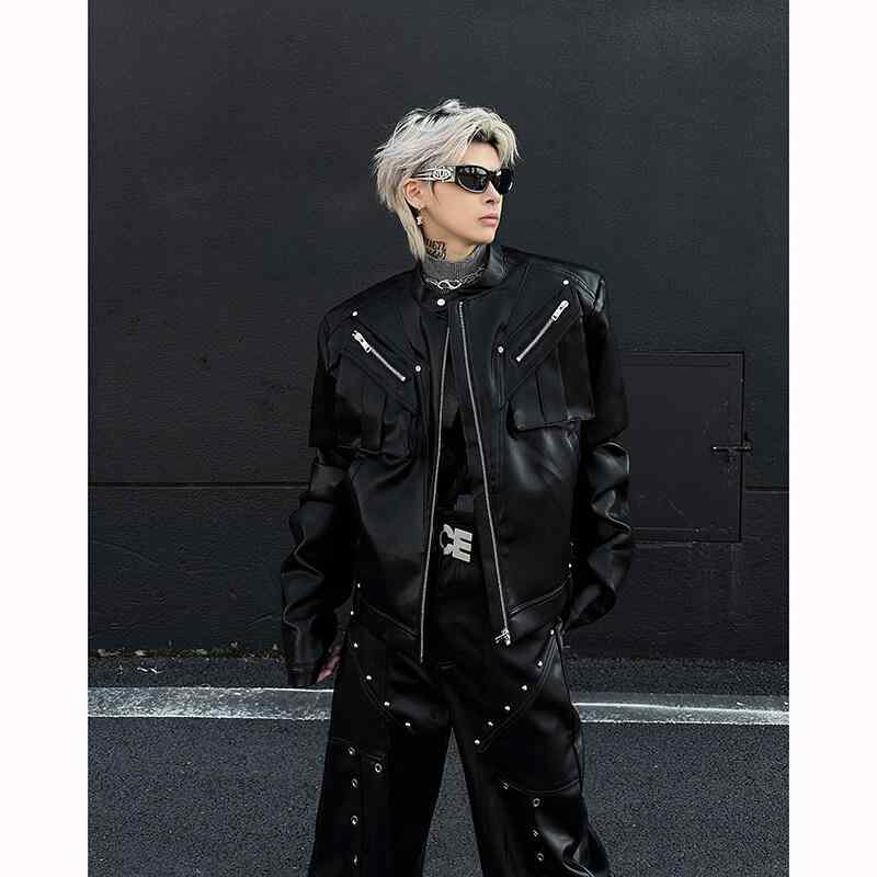 ジャケット 男性用 春物 アウター ショート丈 ライダースジャケット スリムフィット 無地 長袖 黒色 9,729円
