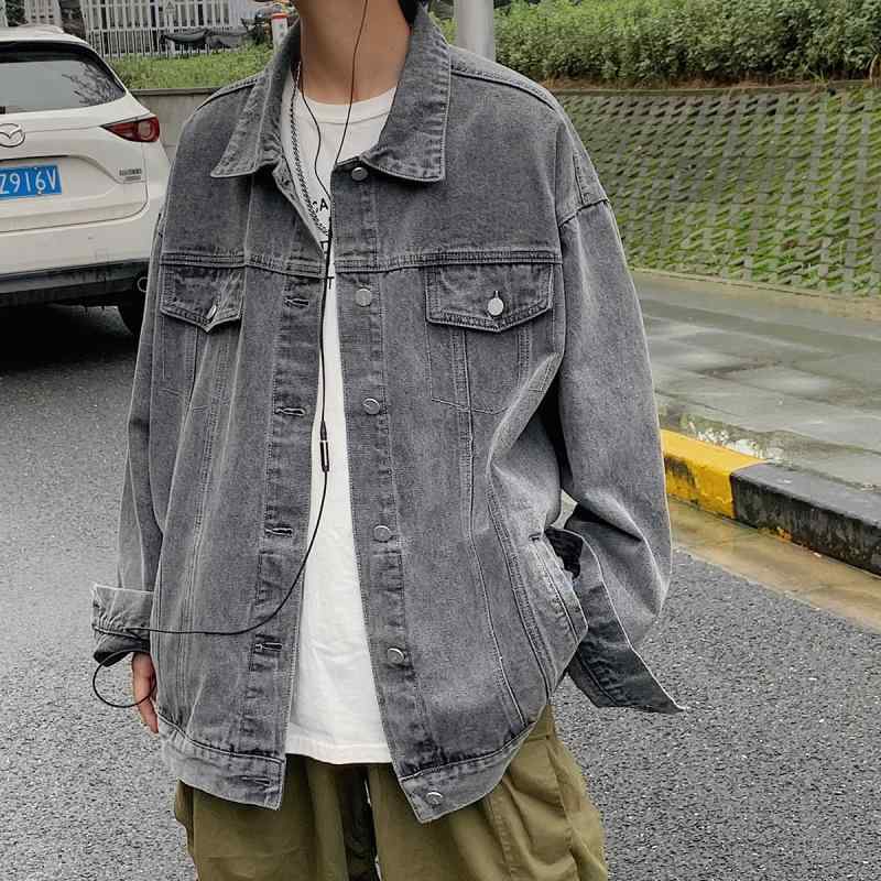 ジャケット 男性用 ゆったり カジュアル ストリート系 デニム 春物 長袖 ブルー グレー 大きいサイズ