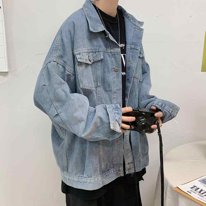 デニムジャケット 男性用 Gジャン ルーズフィット ライトブルー ブラック デニム 綿 ウォッシュ加工 カジュアル 長袖 アウター