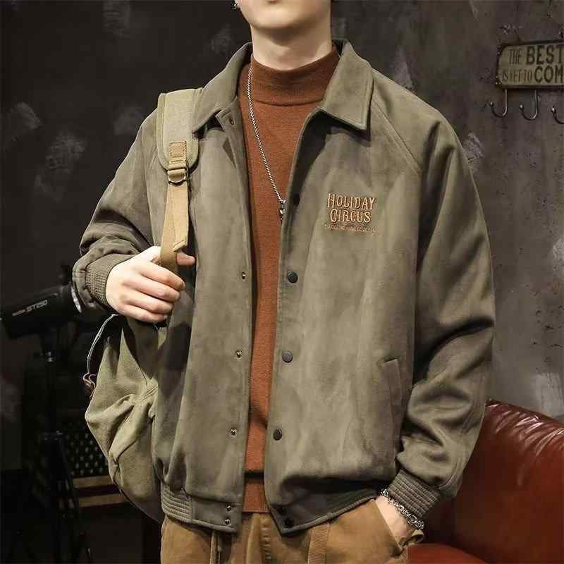 ジャケット 男性用 スエード 襟付き 野球 春秋 ゆったり カジュアル 配色 アウター トップス