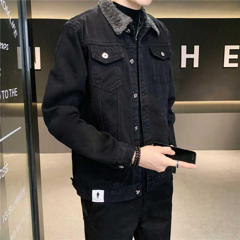 上衣 成人男性用 ジーンズ 裏起毛 防寒 秋冬 アウター 心地よい 今めかしい 綿 朦々たる 兄ちゃん 青色 黒いこと