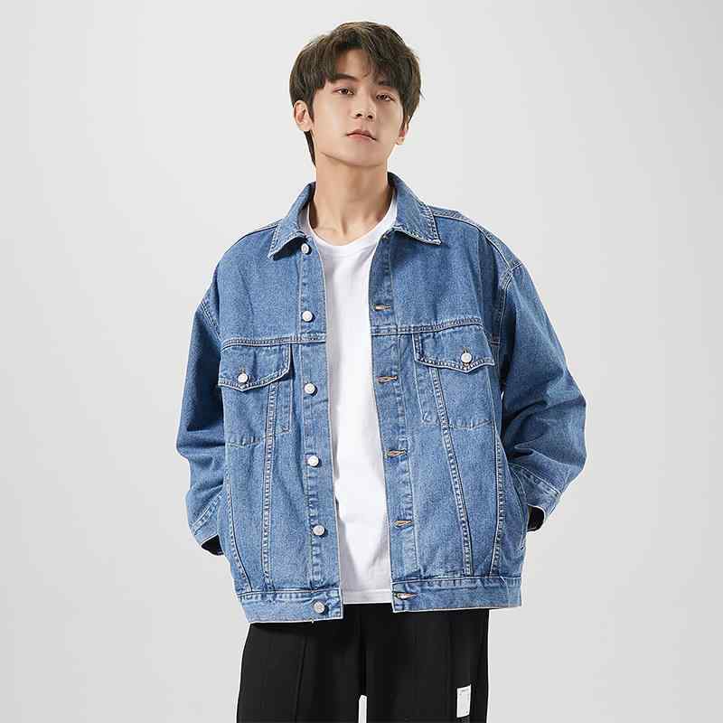 デニムジャケット 男性用 ゆったり 韓国風 秋冬 切り替え 配色 ブルゾン Gジャン アウター カジュアル ストリート