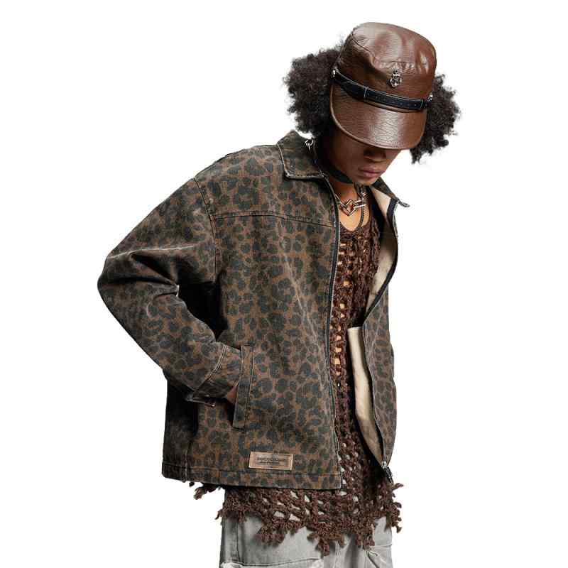ジャケット メンズ 男性用 ヒョウ柄 デニム Gジャン アウター ストリート カジュアル ゆったり 春秋 防風 耐摩耗 長袖
