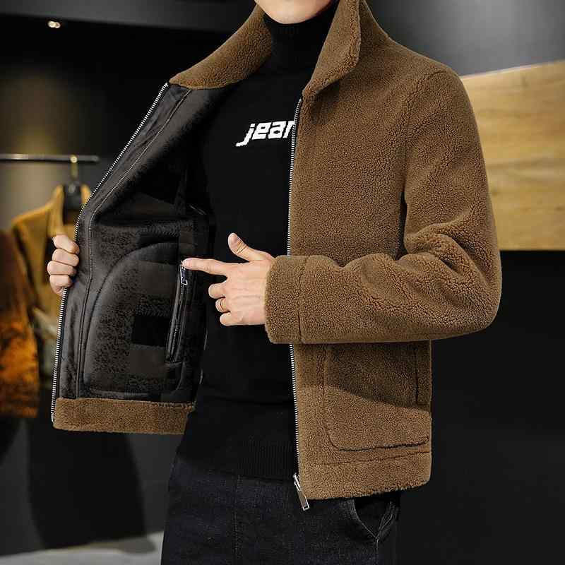ジャケット 男性用 長袖 襟付き ボア フリース 厚手 リバーシブル スリム トップス カ monthly カーキ色 グレー ブラック コーヒー色 ポリエステル