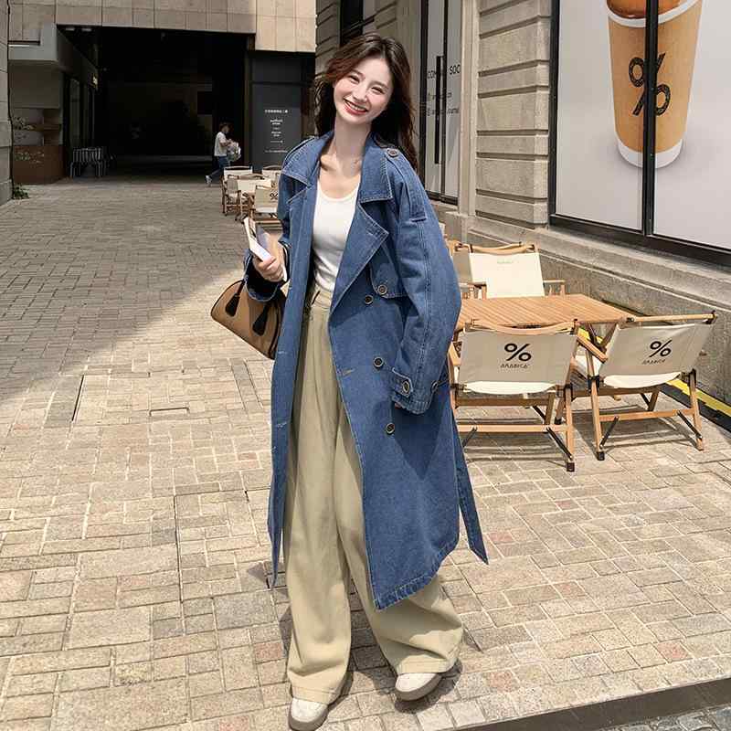 ジーンズ風 上衣 レディース 烏兎 真っただ中丈 流行り物 韓国風 酉の方角シェイプ 細押し出し ジーンズ青み アウター 心地好い 長袖