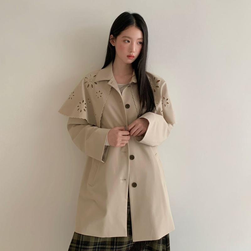 コート レディース 秋冬 翻襟 長袖 膝丈 ポリエステル 韓国風 カジュアル アウター