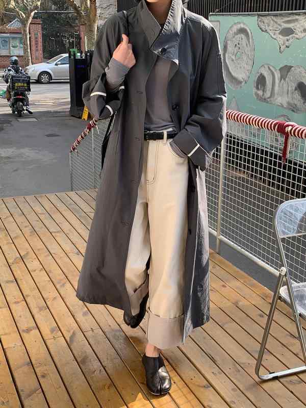 トレンチコート レディース 韓国風 ミドル丈 コットン混紡 ナチュラルカラー ゆったりサイズ 体型カバー 通勤