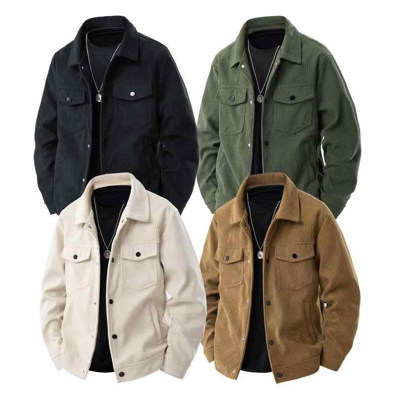 ジャケット 男性用 コーデュロイ ブルゾン レトロ カジュアル ワーク 春秋 ゆったり 襟付き 無地 ブラック ベージュ カーキ コーヒー M L XL 2XL 3XL 4XL 5XL