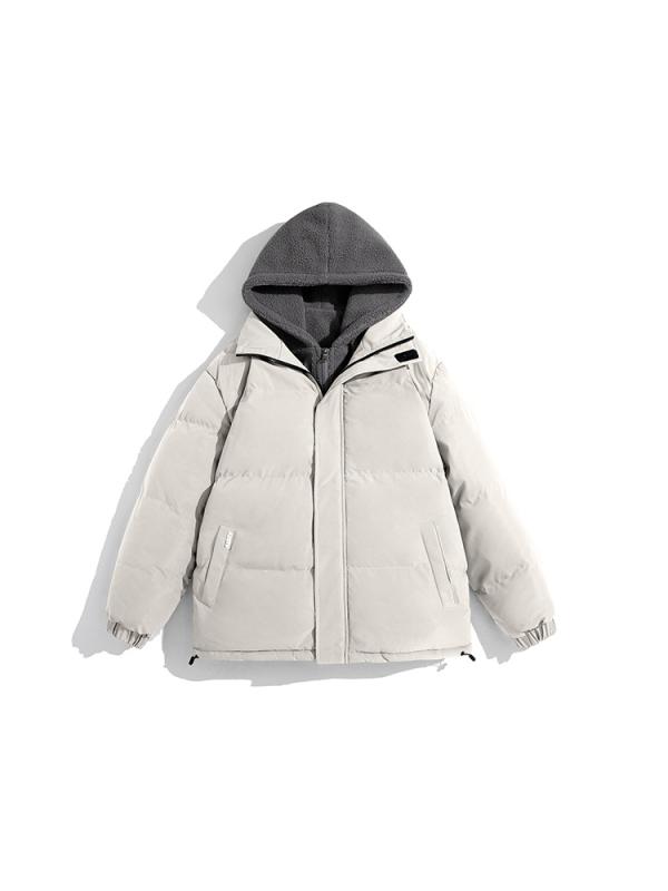 メンズ 大きいサイズ 防寒 ジャケット 男性用 ゆったり ポリエステル 中綿 厚手 アウター フード付き 2way ブラック グレー アイボリー 冬