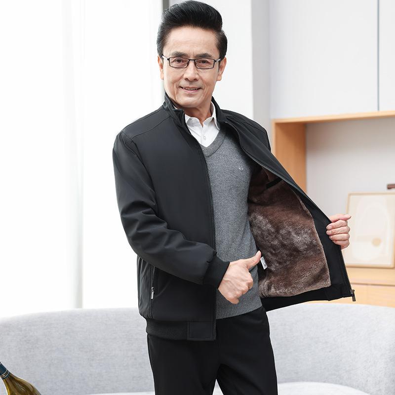 ジャケット 男性用 シニア 中綿入り 裏起毛 厚手 防寒 冬物 アウター ブルゾン ジャンパー 紳士服 高齢者 普段使い あたたかい 灰色 黒色 青色