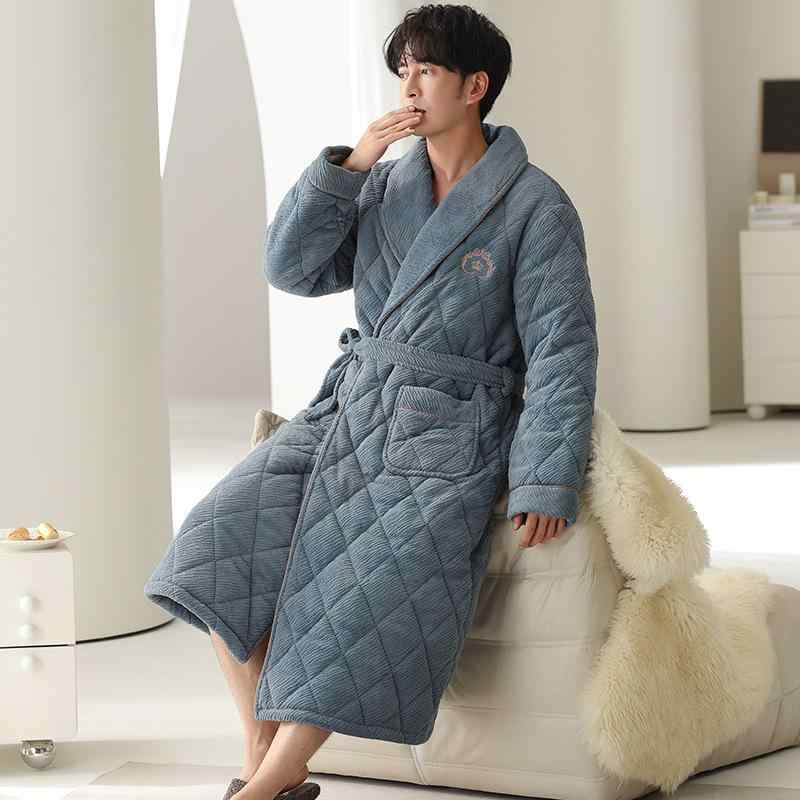 パジャマ メンズ 男性用 冬用 裏起毛 厚手 韓国風 再生繊維 三層 あったか 長袖 ナイトガウン 保温 部屋着 ルームウェア 超厚 暖かい M L XL XXL 3XL 4XL