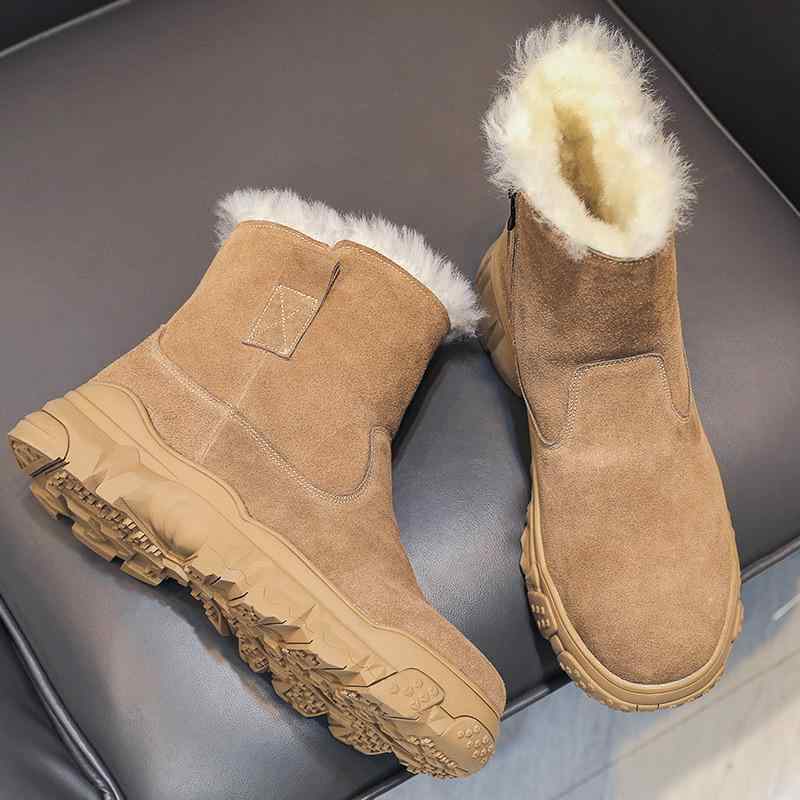雪駄 メンズ 男性用 スノーブーツ 防寒ブーツ 暖かブーツ ウール 裏起毛 牛革 滑り止め 厚底 ラウンドトゥ ミドルカット 紐靴 冬 ブラウン ブラック