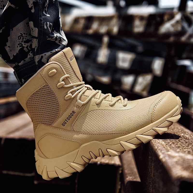 靴 メンズ 男性用 アウトドア トレーニングブーツ スノーブーツ 登山靴 ミリタリーブーツ 迷彩柄 衝撃吸収 滑り止め ラウンドトゥ フラットヒール レースアップ ブラック 黒 サンド