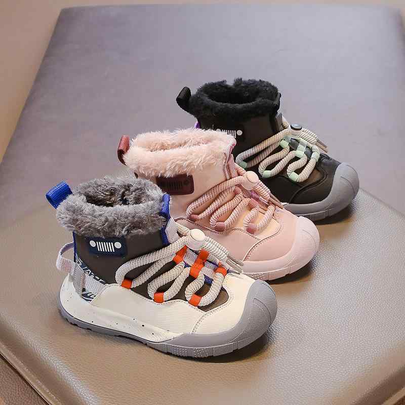 子供用 スニーカー キッズ ハイカット 裏起毛 保温 防寒 雪遊び ミドルカット ベージュ ブラック ピンク系