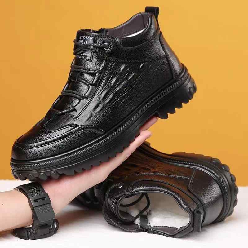 メンズ コットンシューズ 秋冬 厚底 レザーシューズ ハイカット レースアップ 男性用 靴 あったか 裏起毛 ブーツ 普段使い