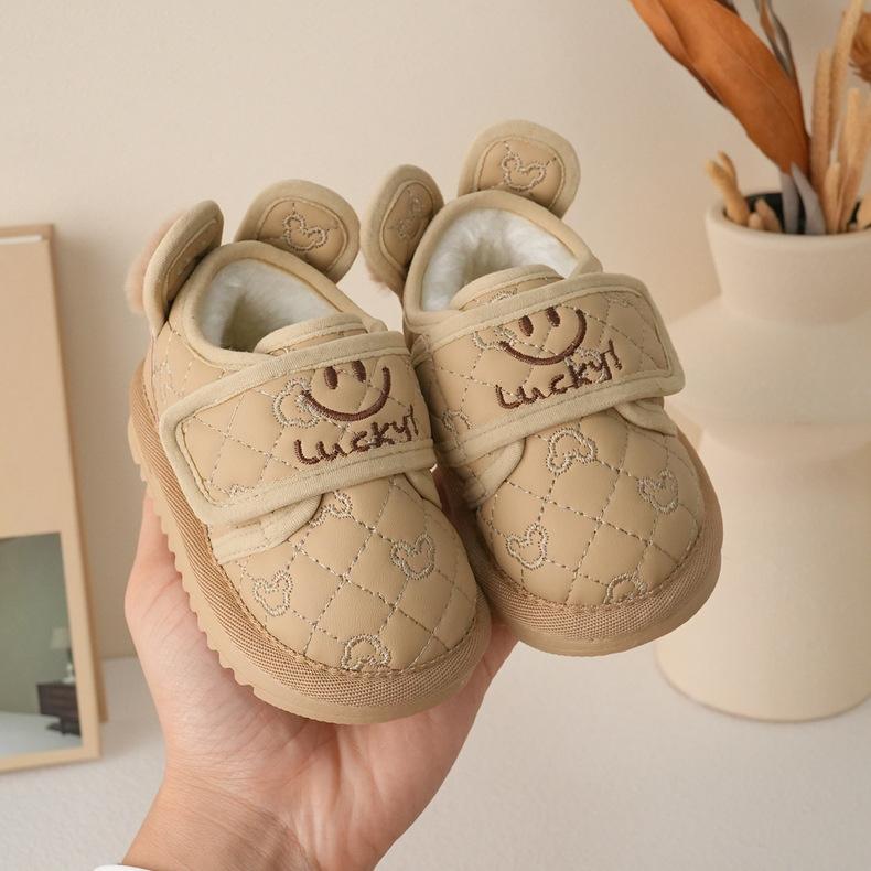 ベビー スノーブーツ 男の子 女の子 子供靴 ショートブーツ ハイカット 超繊皮 韓国風 クマ 刺繍 低反発 暖かい 裏起毛 ミルクティー色