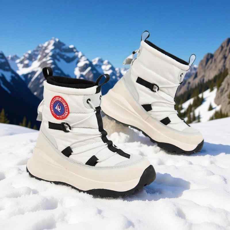 雪地ブーツ 男女兼用 防寒ブーツ 防水 滑り止め 暖かい スノーブーツ ハイカット アウトドア 冬用ブーツ ぺたんこ 黒 白｜イーマイショップ