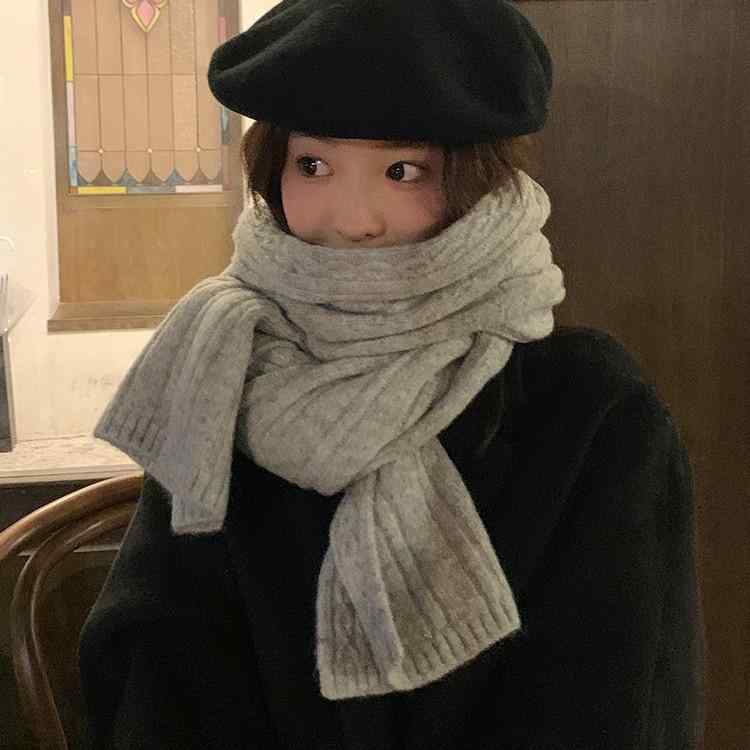 ニット マフラー レディース 秋冬 無地 高級感 韓国風 学生 防寒 厚手 ネックウォーマー ショール 誕生日 プレゼント かわいい おしゃれ ブラック ピンク系 グリーン レッド ベージュ グレー コーヒー色 カーキ色 アクリル