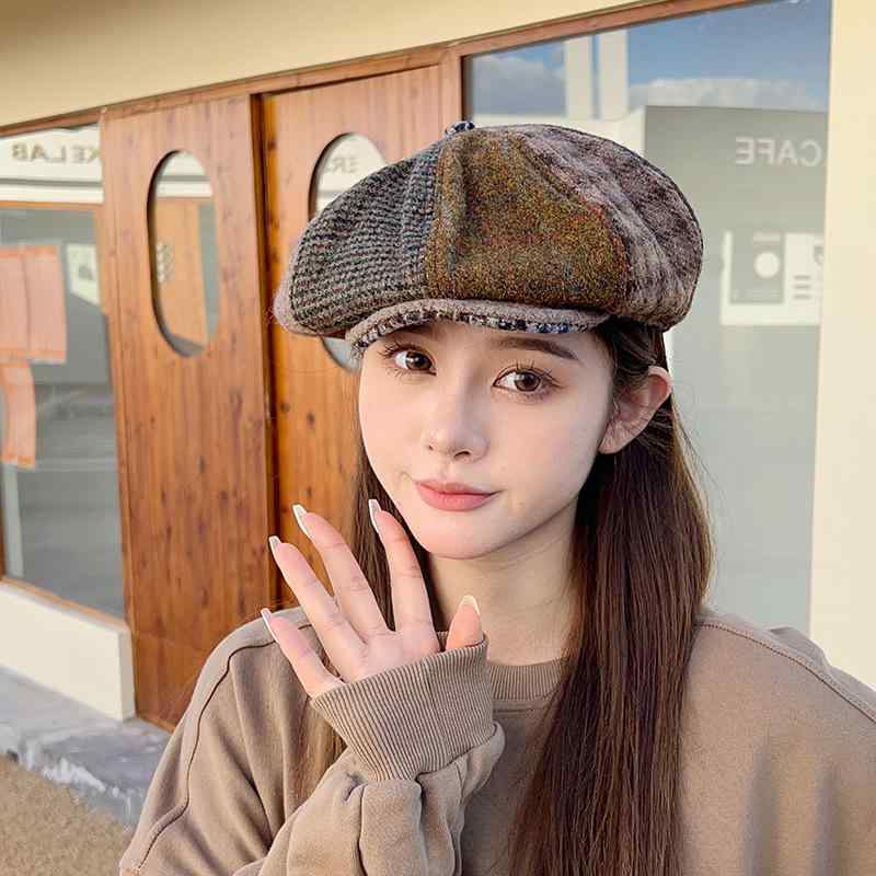 帽子 ベレー帽 秋冬 ウール ハリスツイード 切り替え 防寒 暖かい 大人用 8,690円