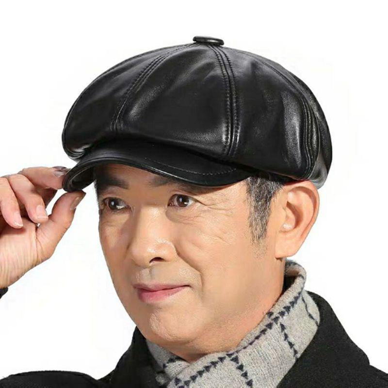 帽子 男女兼用 ベレー帽 春秋 ハンチング帽 レザー 羊革 シープスキン カジュアル 日よけ 防寒 ブラック ダークブラウン ライトブラウン
