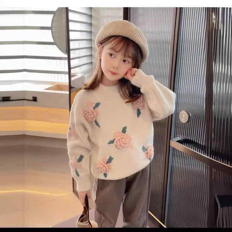 ニット キッズ 女の子 子供服 セーター 秋冬 厚手 裏起毛 長袖 トップス 高襟 アイボリー 90 100 110 120 130 140