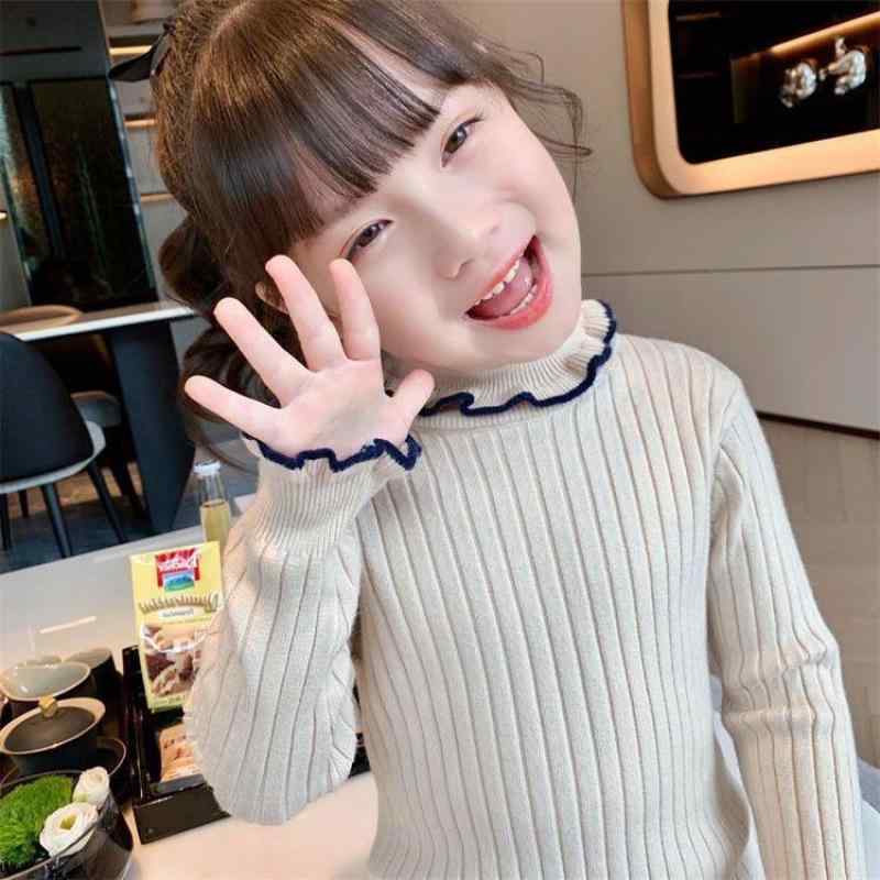 ニット キッズ 女の子 子供服 トップス 秋冬 長袖 高襟 フリル付き 無地 普段使い かわいい 90 100 110 120 130 140